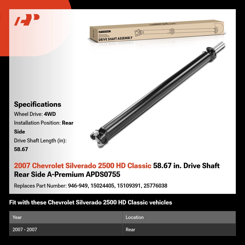 2007 Chevrolet Silverado 2500 HD Classic 58.67 in. Drive Shaft Rear Side A-Premium APDS0755