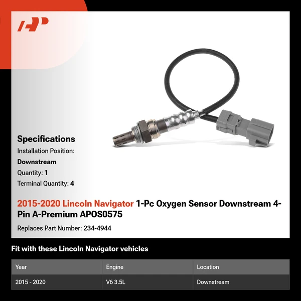 2015-2020 Lincoln Navigator 1-Pc Oxygen Sensor Downstream 4-Pin A-Premium APOS0575