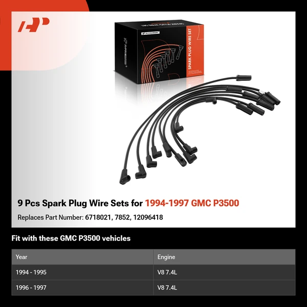 9 Pcs Spark Plug Wire Sets for 1994-1997 GMC P3500