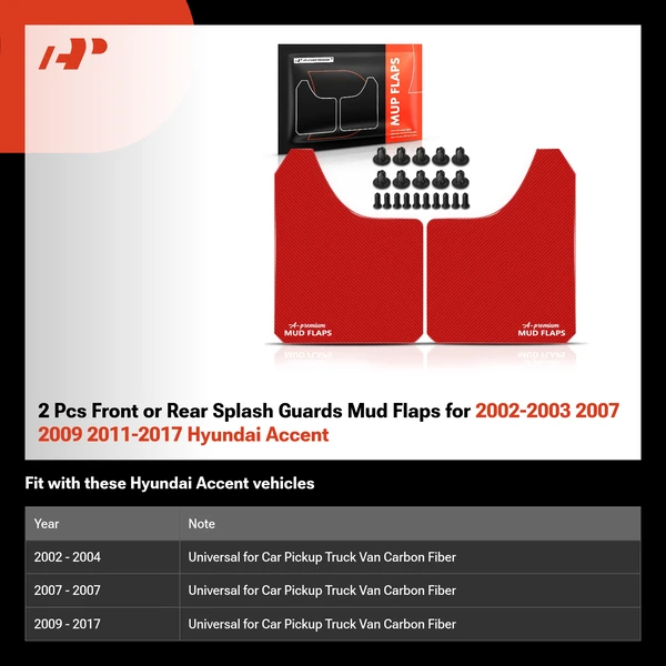 2 Pcs Front or Rear Splash Guards Mud Flaps for 2002-2003 2007 2009 2011-2017 Hyundai Accent