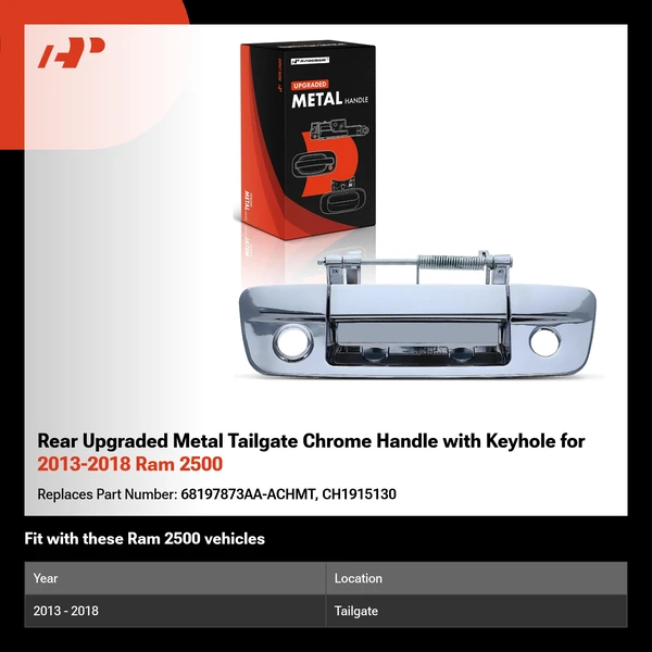 Rear Upgraded Metal Tailgate Chrome Handle with Keyhole for 2013-2018 Ram 2500