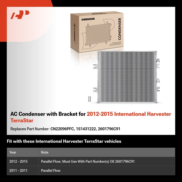 AC Condenser with Bracket for 2012-2015 International Harvester TerraStar