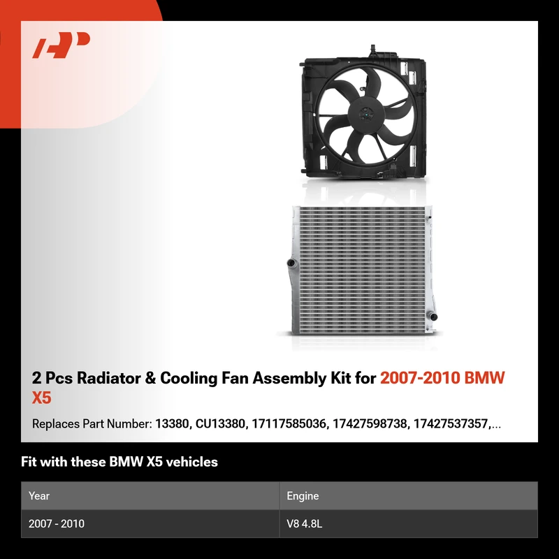 2 Pcs Radiator & Cooling Fan Assembly Kit for 2007-2010 BMW X5