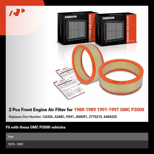 2 Pcs Front Engine Air Filter for 1988-1989 1991-1997 GMC P3500