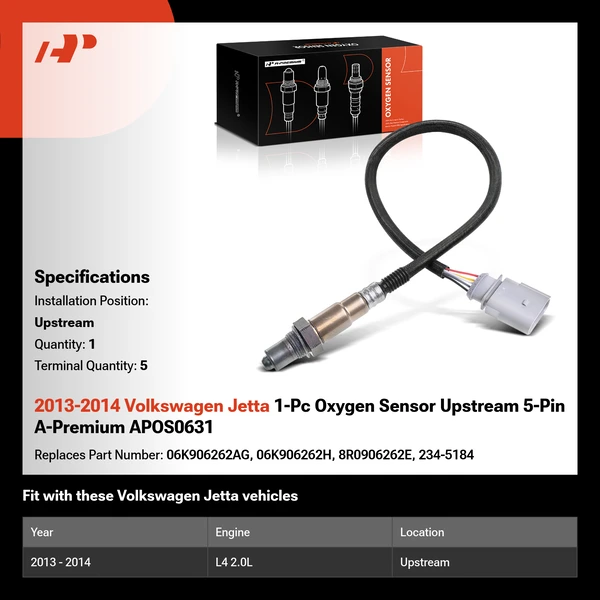 2013-2014 Volkswagen Jetta 1-Pc Oxygen Sensor Upstream 5-Pin A-Premium APOS0631