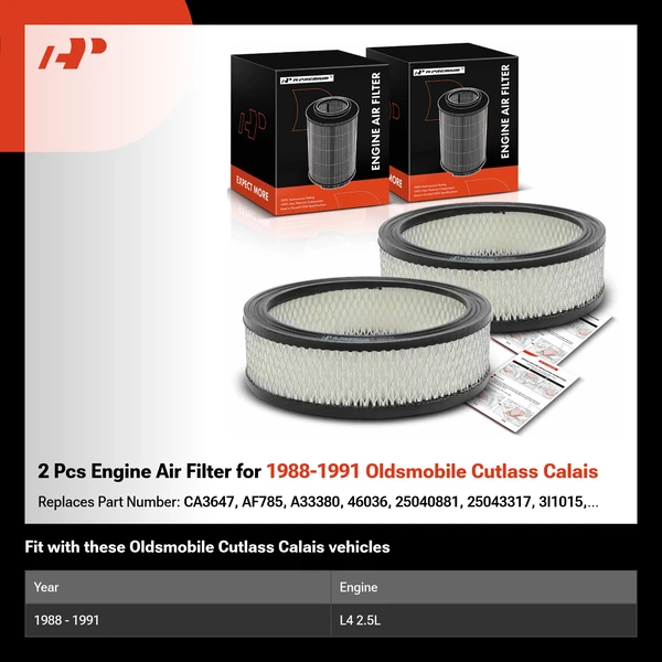 2 Pcs Engine Air Filter for 1988-1991 Oldsmobile Cutlass Calais