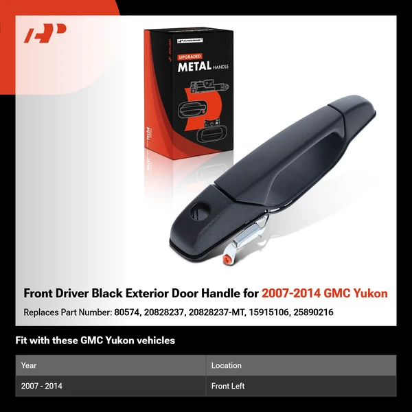 Front Driver Black Exterior Door Handle for 2007-2014 GMC Yukon