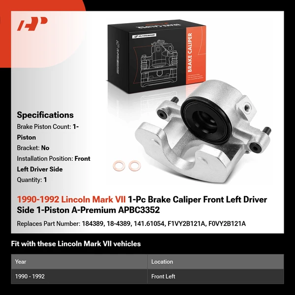 1990-1992 Lincoln Mark VII 1-Pc Brake Caliper Front Left Driver Side 1-Piston A-Premium APBC3352