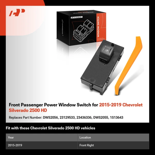 Front Passenger Power Window Switch for 2015-2019 Chevrolet Silverado 2500 HD