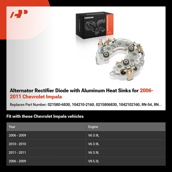 Alternator Rectifier Diode with Aluminum Heat Sinks for 2006-2011 Chevrolet Impala