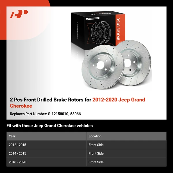 2 Pcs Front Drilled Brake Rotors for 2012-2020 Jeep Grand Cherokee