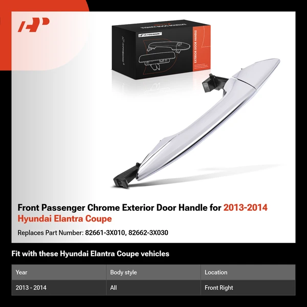 Front Passenger Chrome Exterior Door Handle for 2013-2014 Hyundai Elantra Coupe