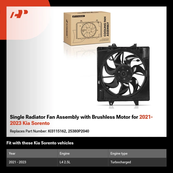 Single Radiator Fan Assembly with Brushless Motor for 2021-2023 Kia Sorento