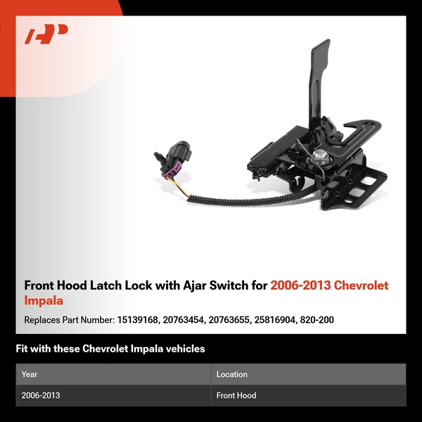 Front Hood Latch Lock with Ajar Switch for 2006-2013 Chevrolet Impala