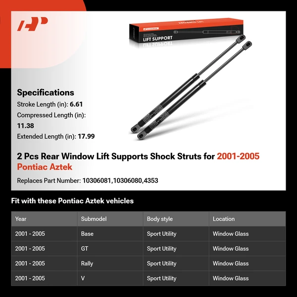 2 Pcs Rear Window Lift Supports Shock Struts for 2001-2005 Pontiac Aztek