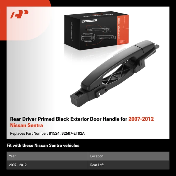 Rear Driver Primed Black Exterior Door Handle for 2007-2012 Nissan Sentra
