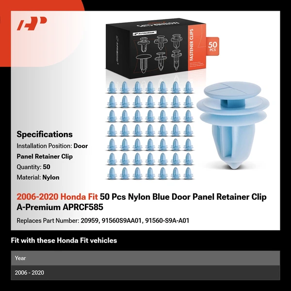 2006-2020 Honda Fit 50 Pcs Nylon Blue Door Panel Retainer Clip A-Premium APRCF585