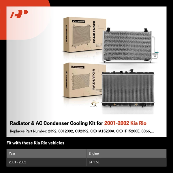 Radiator & AC Condenser Cooling Kit for 2001-2002 Kia Rio
