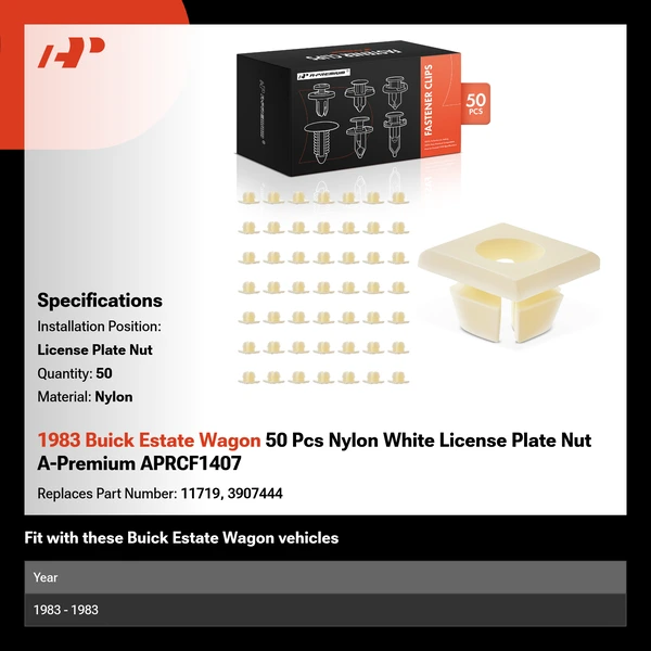 1983 Buick Estate Wagon 50 Pcs Nylon White License Plate Nut A-Premium APRCF1407