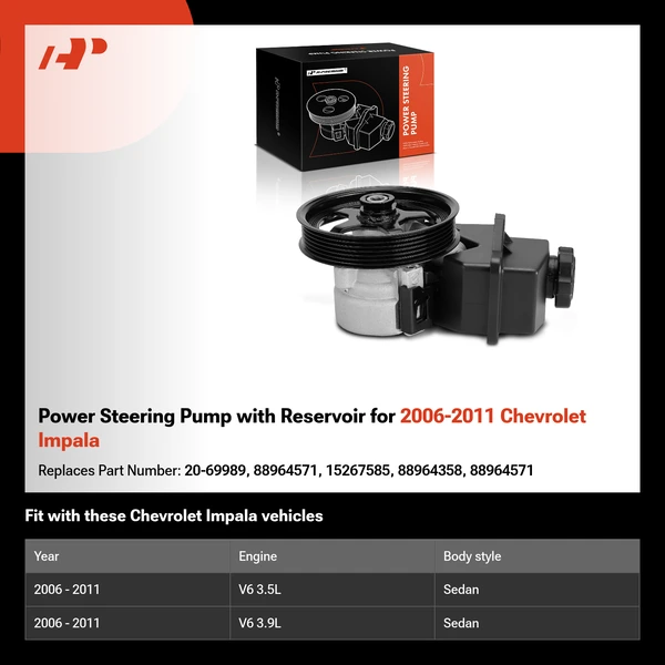 Power Steering Pump with Reservoir for 2006-2011 Chevrolet Impala