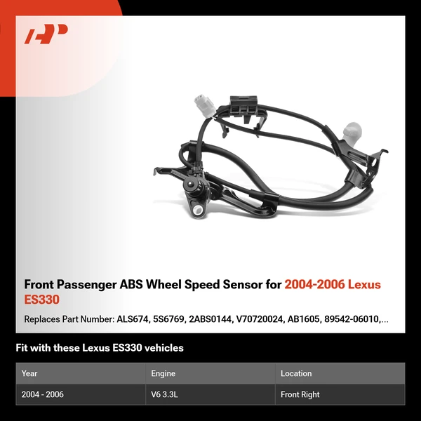 Front Passenger ABS Wheel Speed Sensor for 2004-2006 Lexus ES330