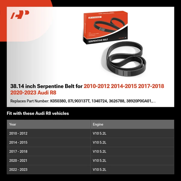 38.14 inch Serpentine Belt for 2010-2012 2014-2015 2017-2018 2020-2023 Audi R8