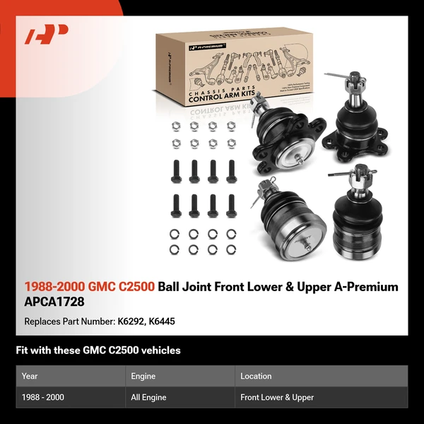 1988-2000 GMC C2500 Ball Joint Front Lower & Upper A-Premium APCA1728