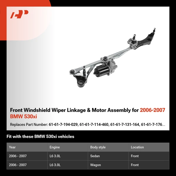 Front Windshield Wiper Linkage & Motor Assembly for 2006-2007 BMW 530xi