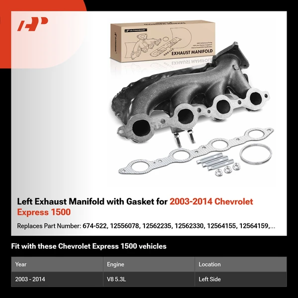 Left Exhaust Manifold with Gasket for 2003-2014 Chevrolet Express 1500