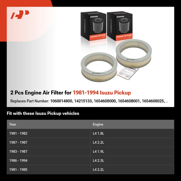 2 Pcs Engine Air Filter for 1981-1994 Isuzu Pickup