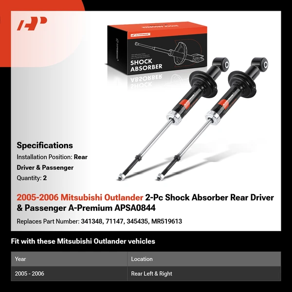 2005-2006 Mitsubishi Outlander 2-Pc Shock Absorber Rear Driver & Passenger A-Premium APSA0844