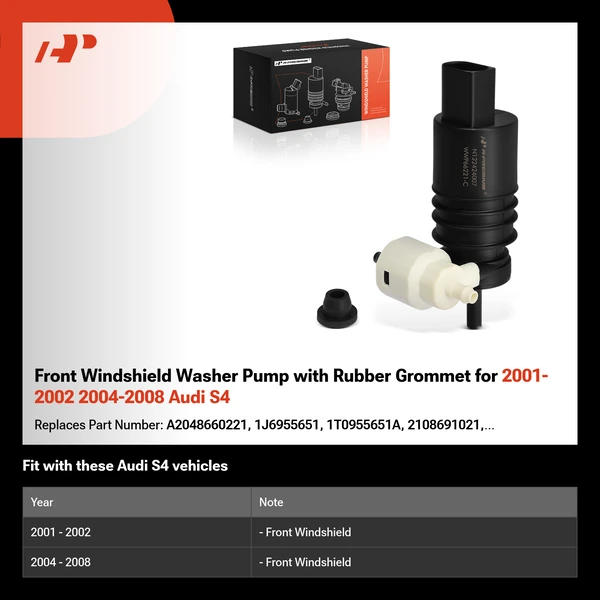 Front Windshield Washer Pump with Rubber Grommet for 2001-2002 2004-2008 Audi S4
