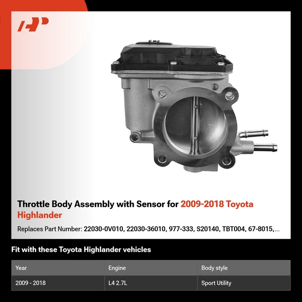 Throttle Body Assembly with Sensor for 2009-2018 Toyota Highlander