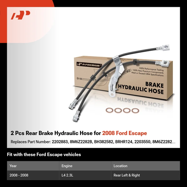 2 Pcs Rear Brake Hydraulic Hose for 2008 Ford Escape