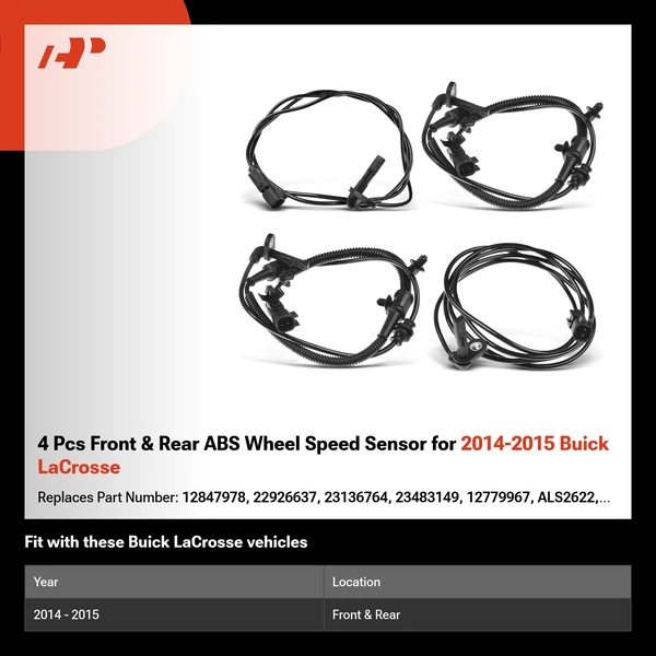 4 Pcs Front & Rear ABS Wheel Speed Sensor for 2014-2015 Buick LaCrosse