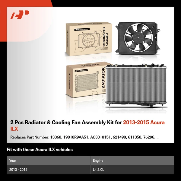 2 Pcs Radiator & Cooling Fan Assembly Kit for 2013-2015 Acura ILX