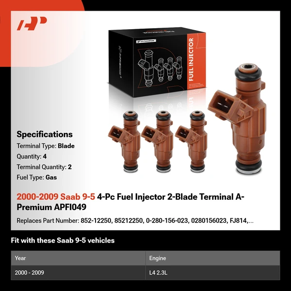 2000-2009 Saab 9-5 4-Pc Fuel Injector 2-Blade Terminal A-Premium APFI049