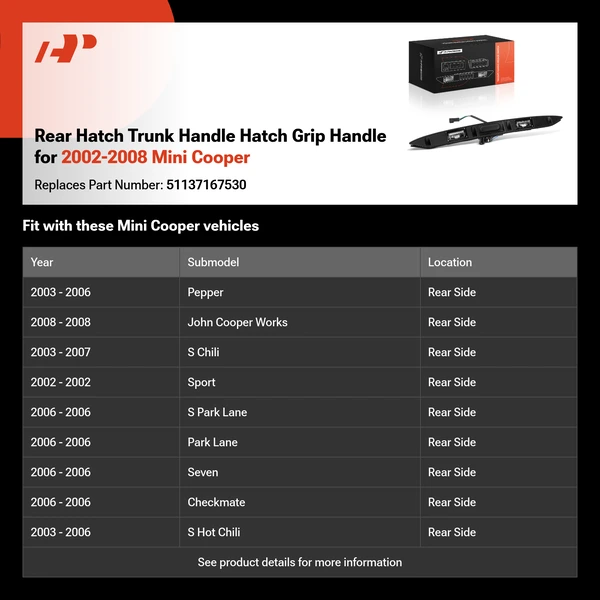 Rear Hatch Trunk Handle Hatch Grip Handle for 2002-2008 Mini Cooper