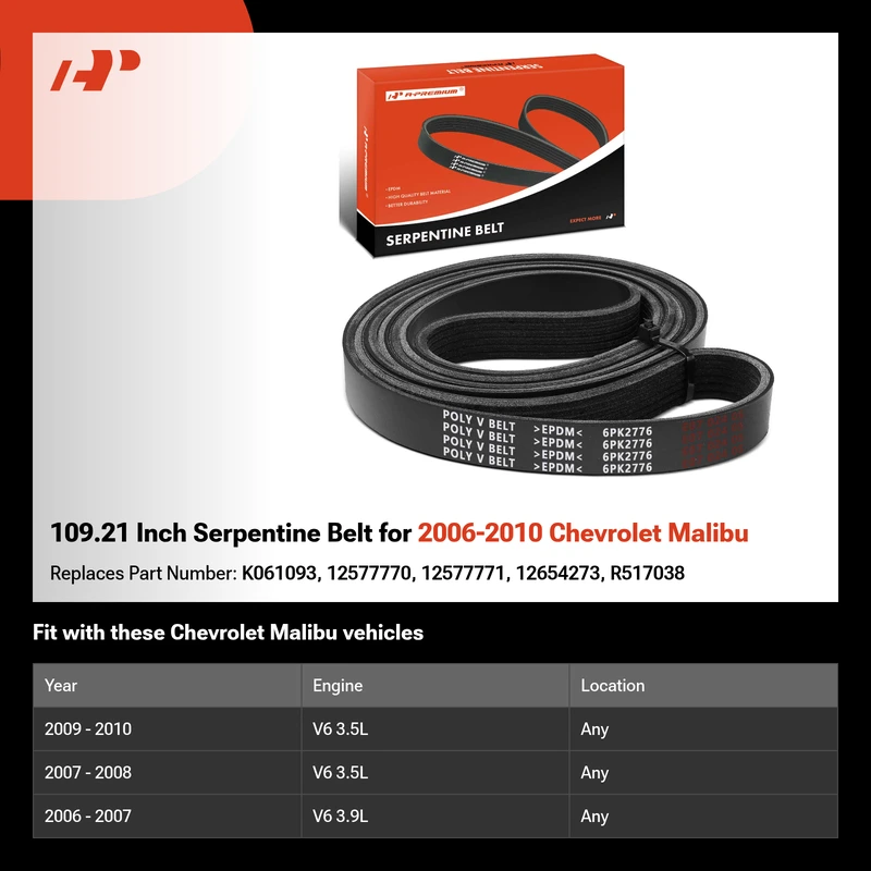 109.21 Inch Serpentine Belt for 2006-2010 Chevrolet Malibu