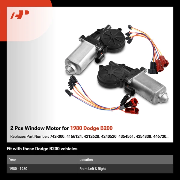 2 Pcs Window Motor for 1980 Dodge B200