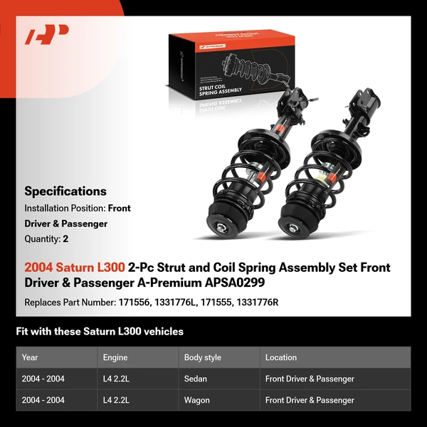 2004 Saturn L300 2-Pc Strut and Coil Spring Assembly Set Front Driver & Passenger A-Premium APSA0299