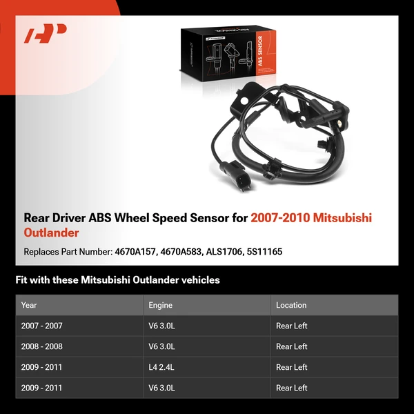 Rear Driver ABS Wheel Speed Sensor for 2007-2010 Mitsubishi Outlander