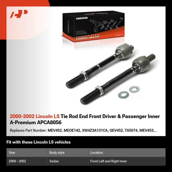 2000-2002 Lincoln LS Tie Rod End Front Driver & Passenger Inner A-Premium APCA8056