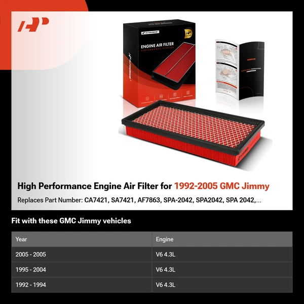 High Performance Engine Air Filter for 1992-2005 GMC Jimmy