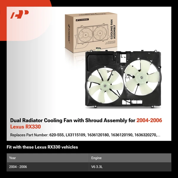 Dual Radiator Cooling Fan with Shroud Assembly for 2004-2006 Lexus RX330