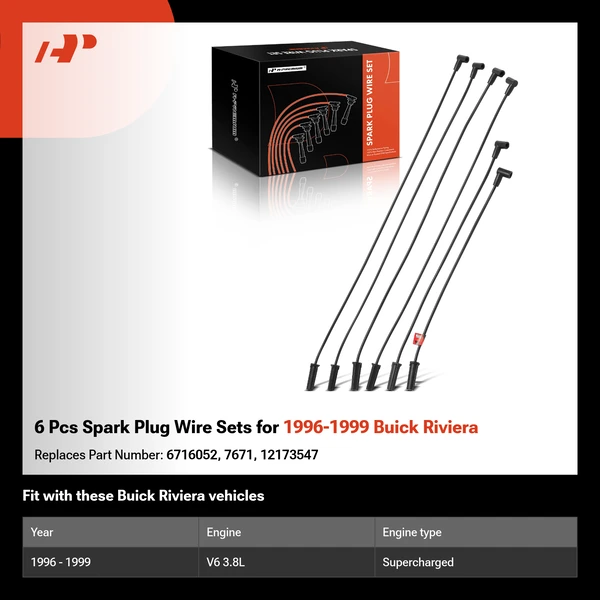6 Pcs Spark Plug Wire Sets for 1996-1999 Buick Riviera