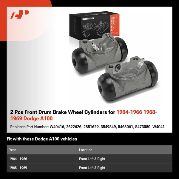 2 Pcs Front Drum Brake Wheel Cylinders for 1964-1966 1968-1969 Dodge A100