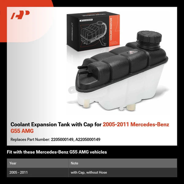 Coolant Expansion Tank with Cap for 2005-2011 Mercedes-Benz G55 AMG