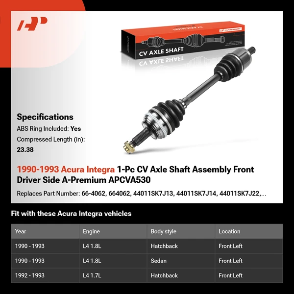 1990-1993 Acura Integra 1-Pc CV Axle Shaft Assembly Front Driver Side A-Premium APCVA530
