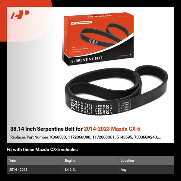 38.14 Inch Serpentine Belt for 2014-2023 Mazda CX-5